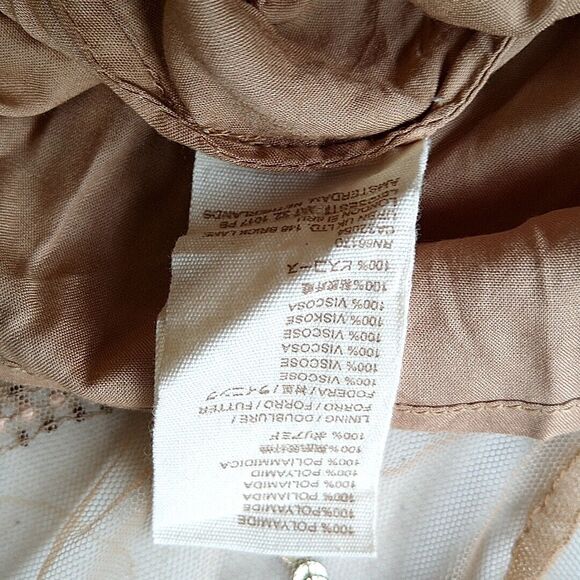 Anthropologie Let Me Be Womens sz S Dress Tan Chiffon Sheer Slv Beaded Sequin - Picture 4 of 4